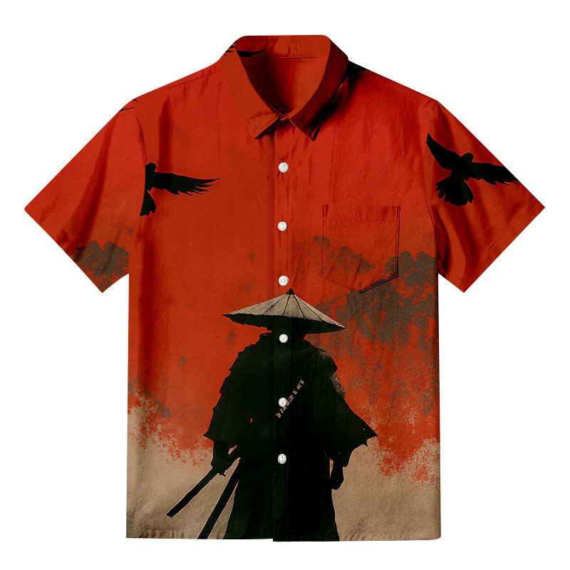 Blood Night Samurai Button Up Shirt Vintage Style Shirt Unique Gifts For Samurai Lovers