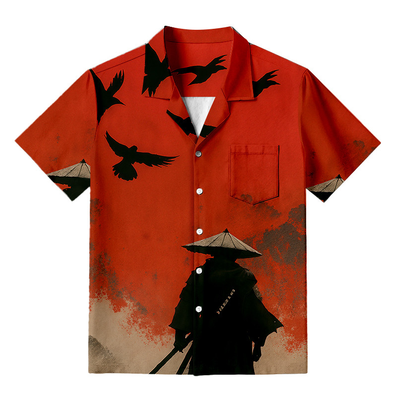 Blood Night Samurai Hawaiian Shirt Japanese Art Vintage Style Shirt Samurai Lover Gifts