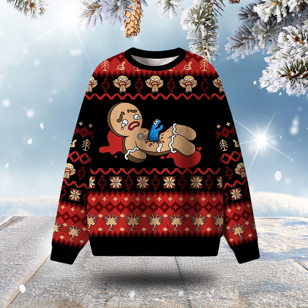 Bloody Gingerbread Ugly Christmas Sweater Spooky Themed Christmas Gifts For Him
