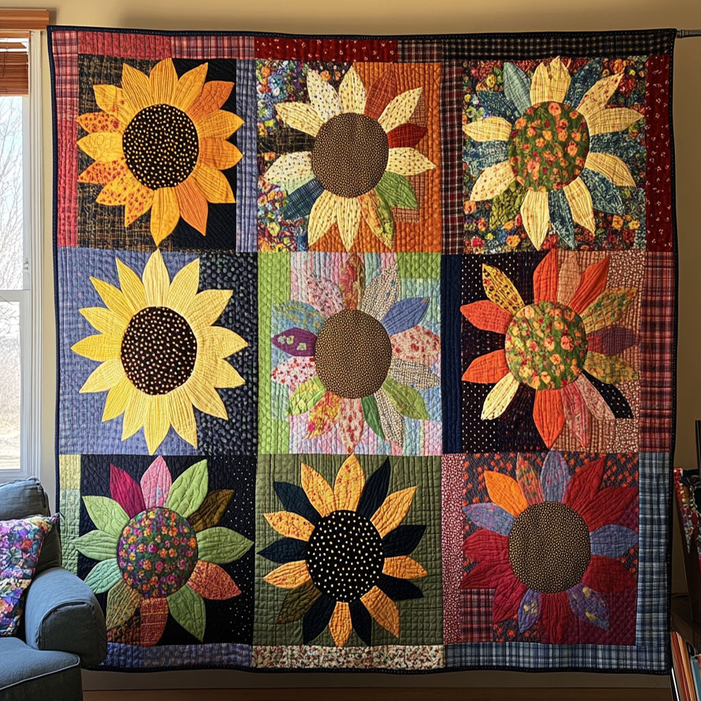 Bloom and Stitch Quilted Blanket Cute Throw Blanket Sunflower Christmas Gift Ideas