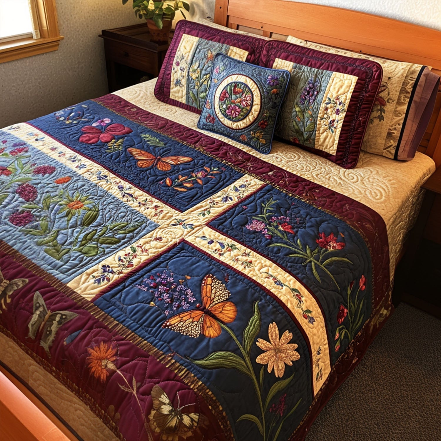 Bloom And Vine Quilted Bedding Set Cozy Bedding Merch Gift That Brings Sweet Dreams