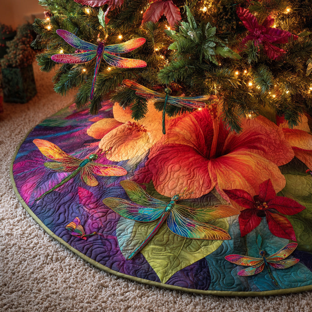 Bloom Aura Christmas Quilted Tree Skirt Home Decor Dragonfly Lover Christmas Gifts