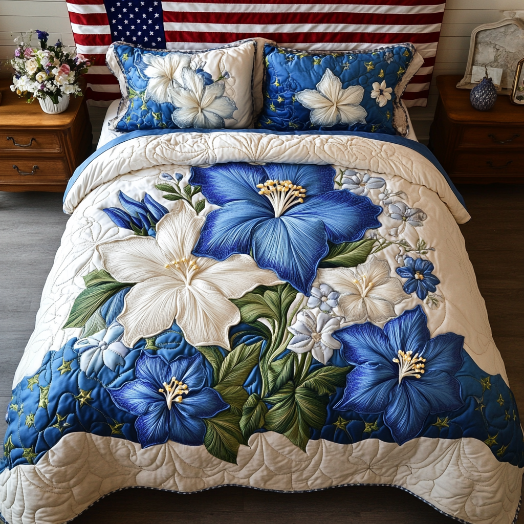 Bloom Bed Quilted Bedding Set Bed Room Decoration Patriotic Gift Items