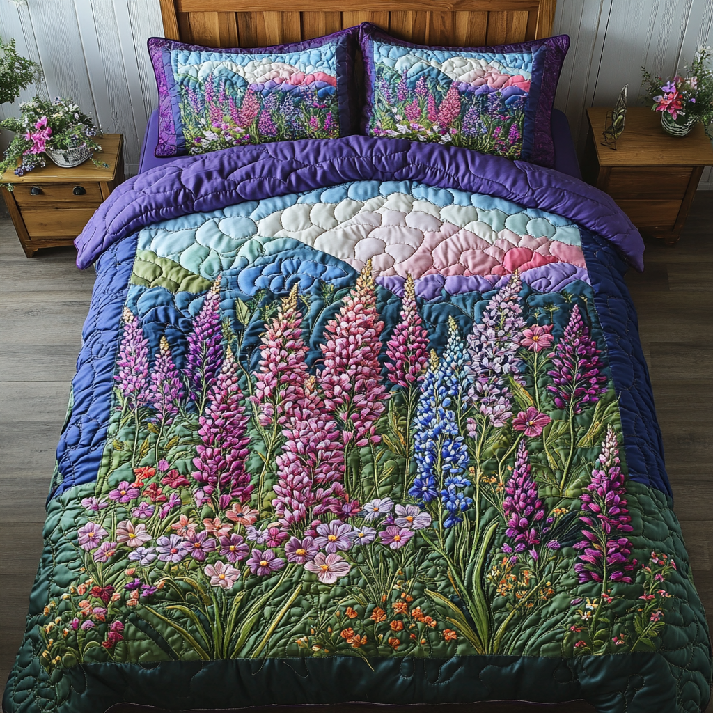 Bloom Bliss Quilted Bedding Set Cool Bedroom Decor Lavender Lover Gifts For Her