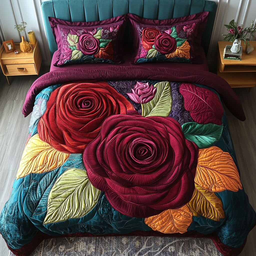 Bloom Bliss Quilted Bedding Set Cute Bedroom Decor Christmas Gifts For Flower Lovers