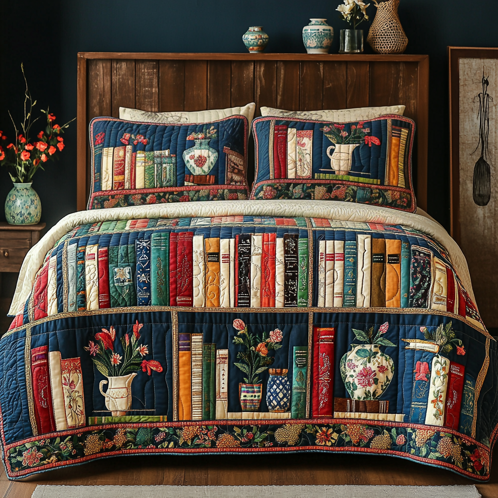 Bloom Books Quilted Bedding Set Best Bed Sheet Set Gifts For People Who Like Books