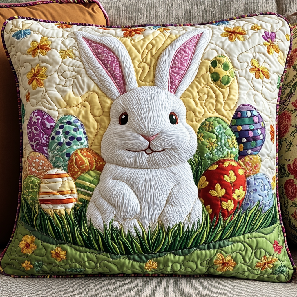 Bloom Bunny Quilted Pillow Case Easter Pillow Case Easter Themed Gifts