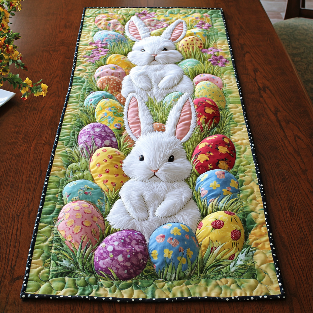 Bloom Bunny Quilted Table Runner Easter Table Decor Ideas Best Family Gifts