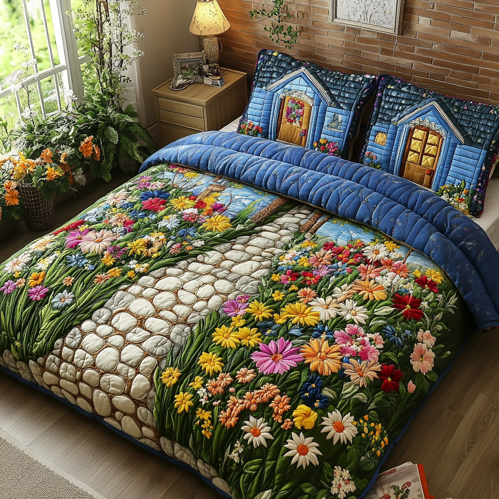 Bloom Cabin Quilted Bedding Set Bed Room Decoration Christmas Gifts For Flower Lovers