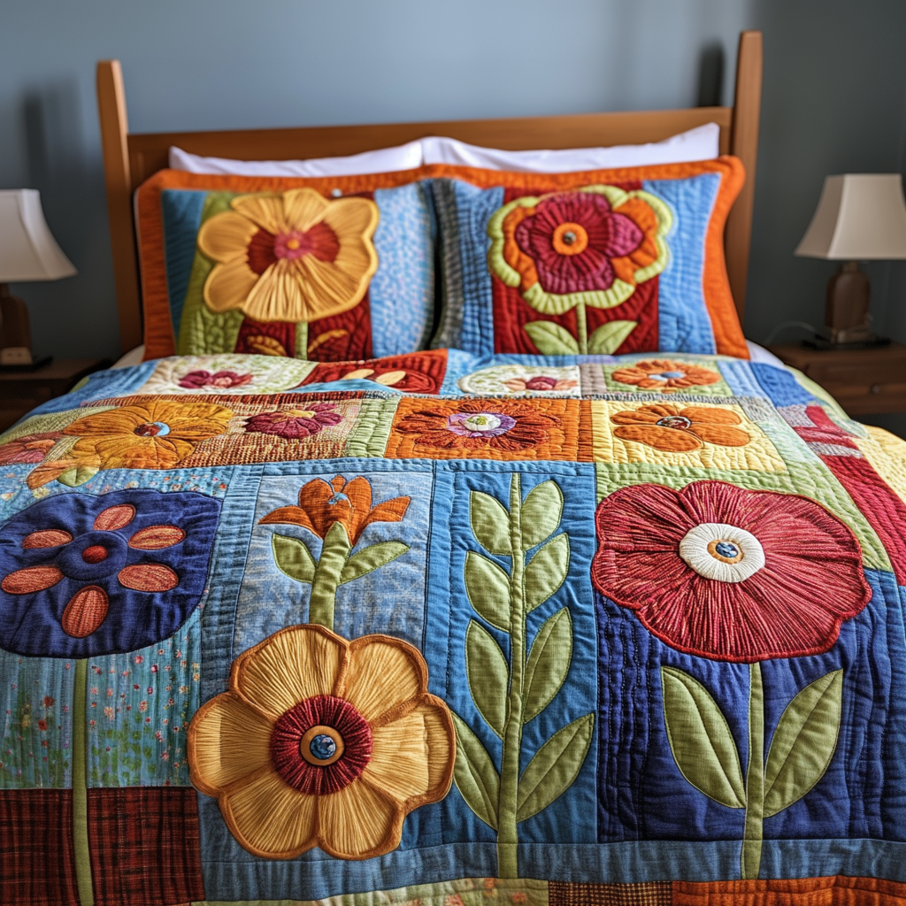 Bloom Comfort Quilted Bedding Set Perfect Housewarming Gift for a Cozy Bedroom