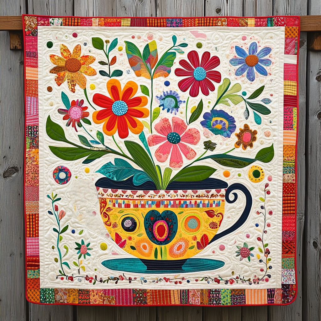 Bloom Cup Quilted Blanket Home Bedding Decor Mexican Themed Gifts