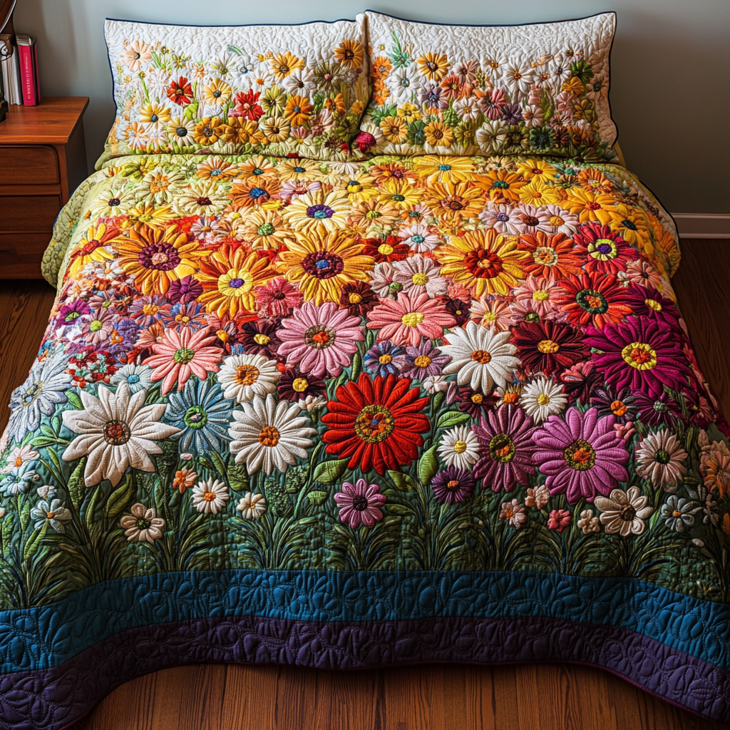 Bloom Dreams Quilted Bedding Set Bed Decorations Unique Daisy Gifts