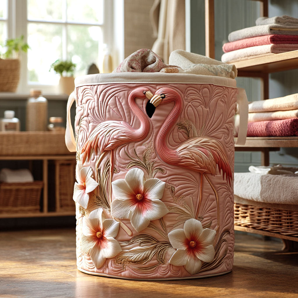 Bloom Flamingo Quilted Laundry Basket Soft Quilted Laundry Basket for Daily Home Use