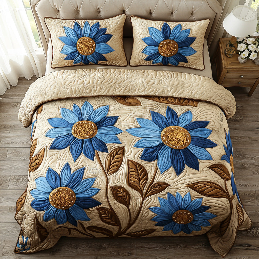 Bloom Glow Quilted Bedding Set Cozy Bedroom Decor Sunflower Items For Gifts