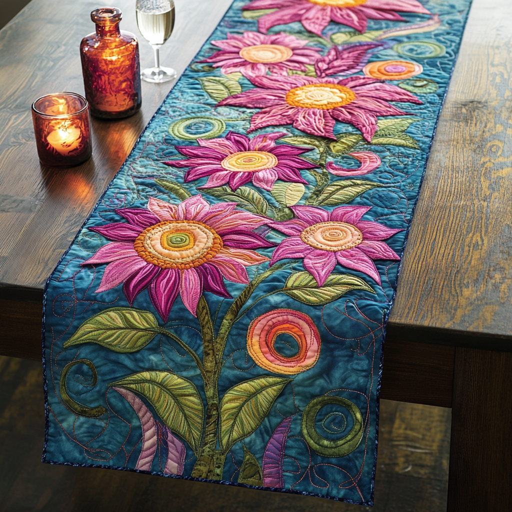 Bloom Grace Quilted Table Runner Dining Room Decor Ideas Sunflower Items For Gifts