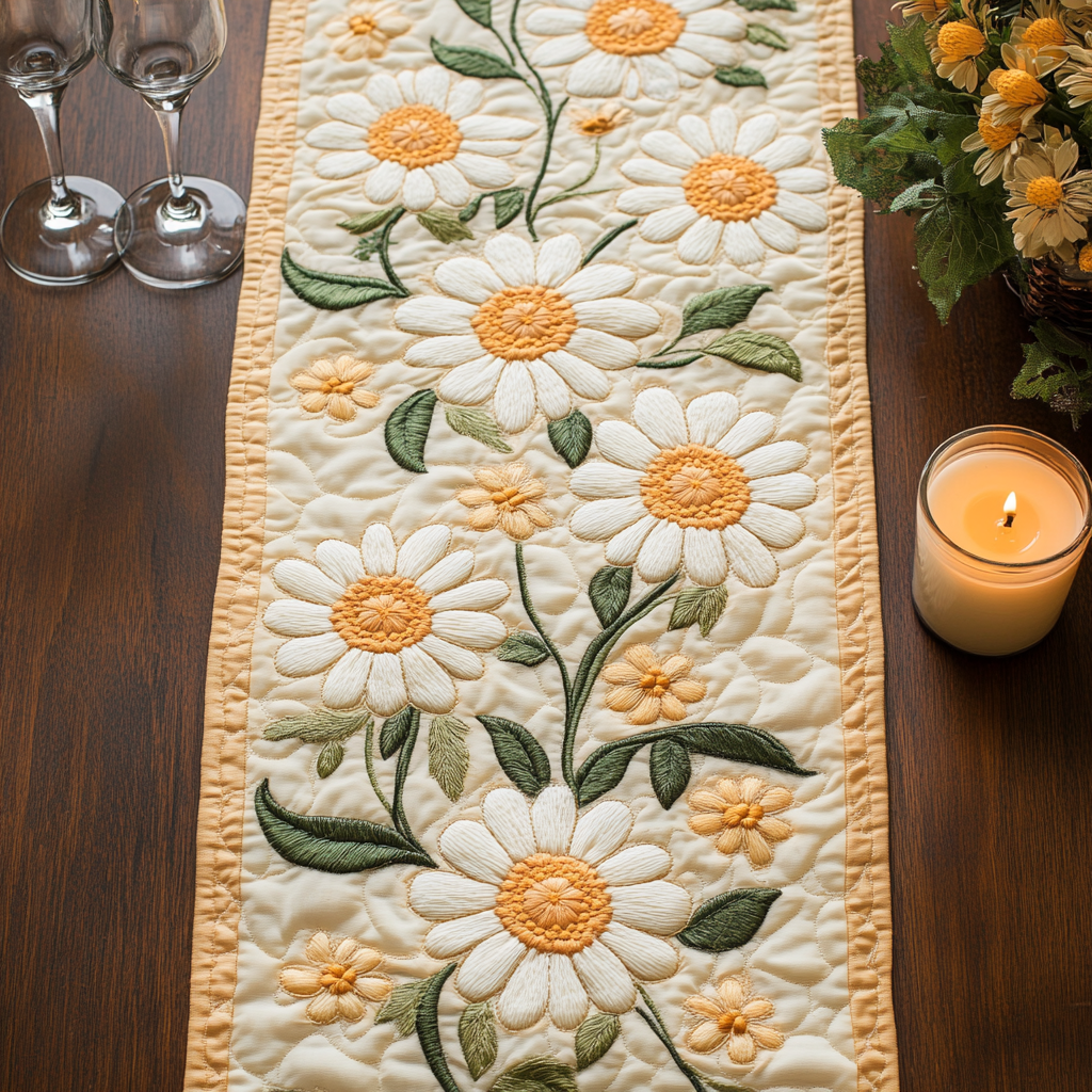 Bloom Grace Quilted Table Runner Flower Table Runner Daisy Plant Gifts