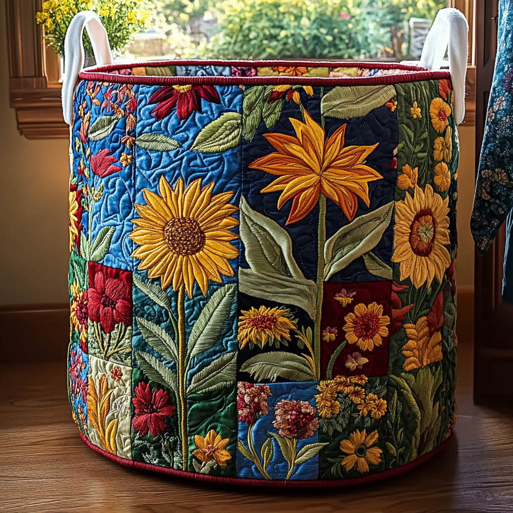 Bloom Harmony Quilted Laundry Basket Birthday Merch Gift