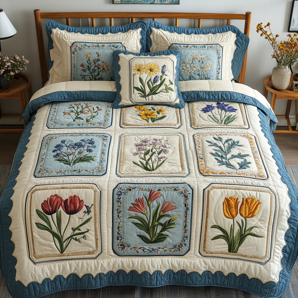 Bloom Haven Quilted Bedding Set Bed Room Decoration Christmas Floral Gifts