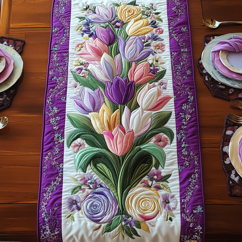 Bloom Haven Quilted Table Runner Kitchen Decor Gift Ideas For Tulip Lovers