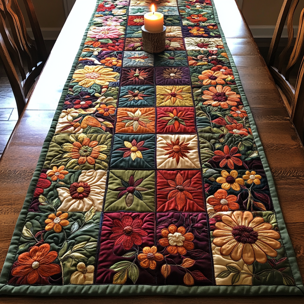 Bloom Joy Quilted Table Runner Floral Table Runner Dad Birthday Gifts