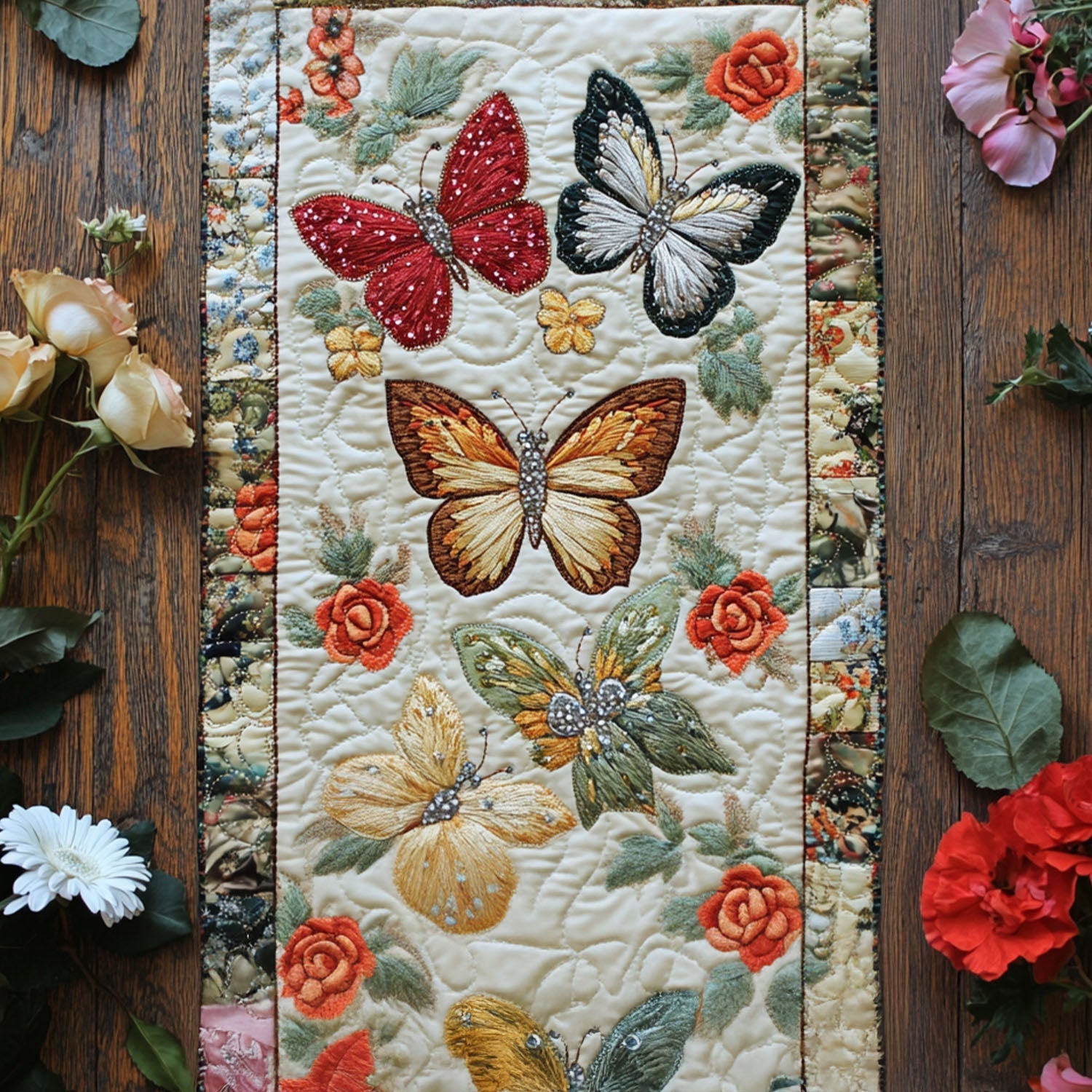 Bloom n Soar Quilted Table Runner Dining Table Decor Ideas Butterfly Lover Gifts For Women