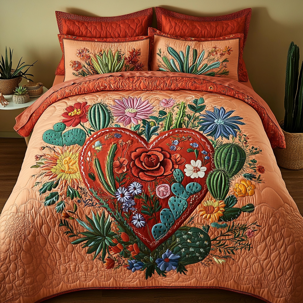Bloom Nest Quilted Bedding Set Holiday Season Duvet Cover Set Cactus Theme Gifts