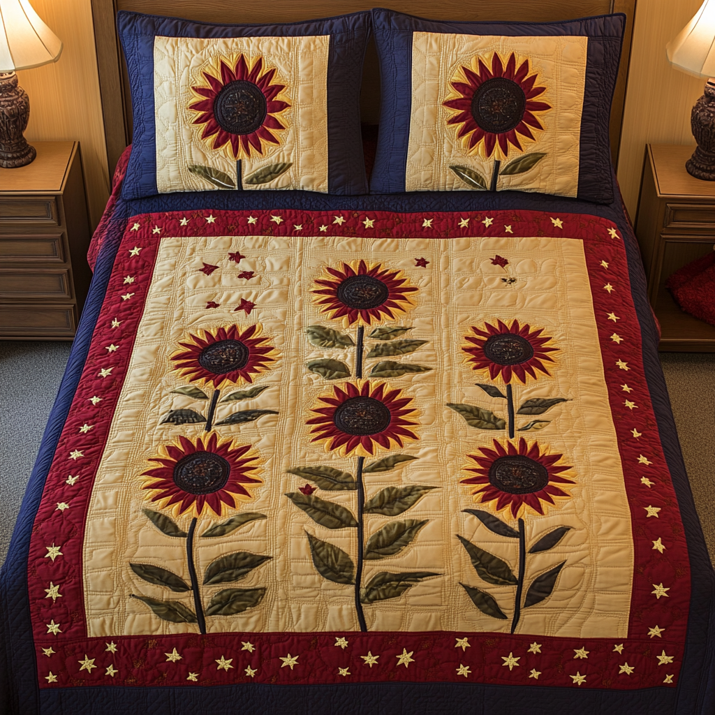 Bloom Patch Quilted Bedding Set Perfect Housewarming Gift for a Cozy Bedroom