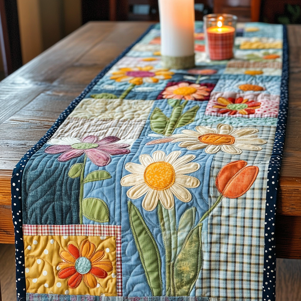 Bloom Patch Quilted Table Runner Kitchen Table Decor Ideas Best Gifts For Tulip Lovers