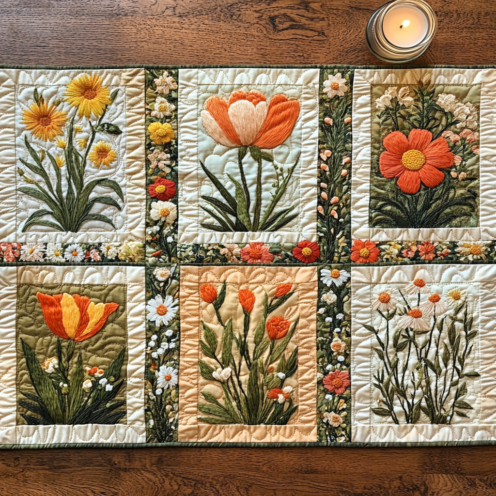 Bloom Path Quilted Table Runner Spring Floral Table Runner Flower Daisy Birthday Gifts