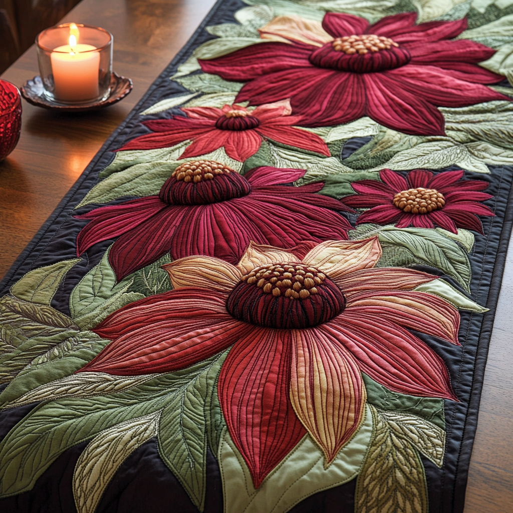 Bloom Radiance Quilted Table Runner Flower Table Runner Good Family Gifts