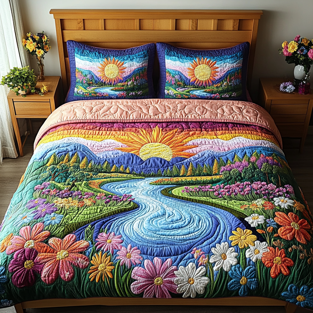 Bloom River Quilted Bedding Set Premium Duvet Cover Gift Set for Mom or Grandma