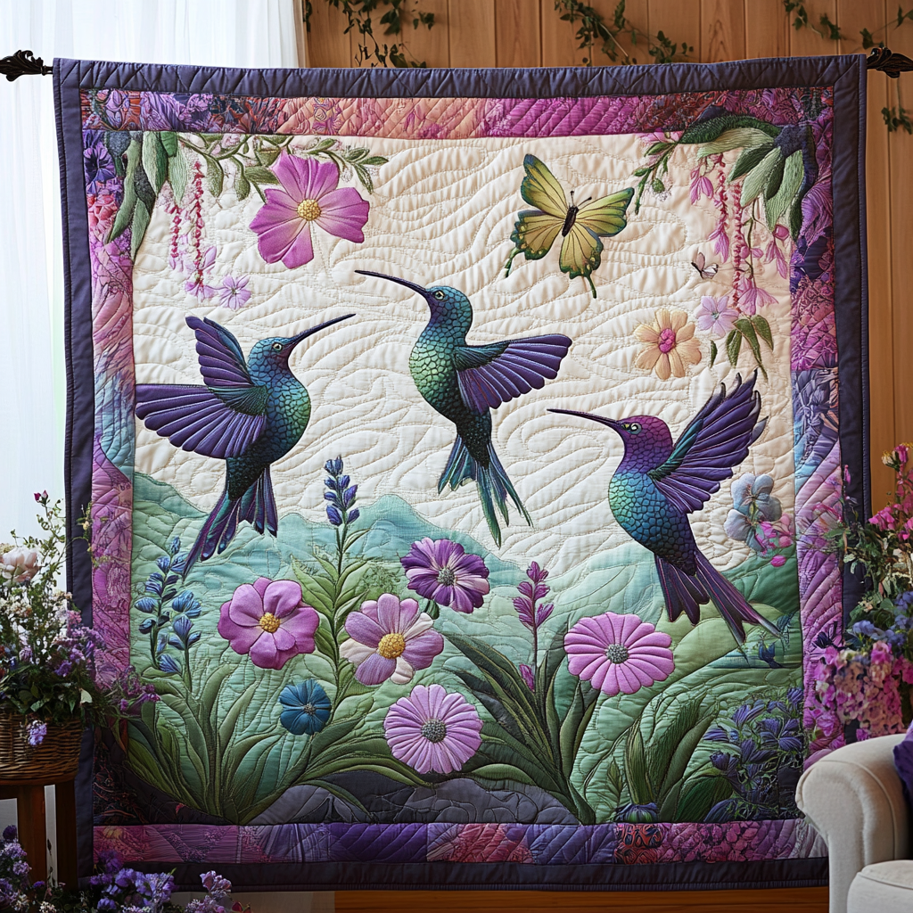 Bloom Seeker Quilted Blanket Sofa Couch Throw Blanket Unique Hummingbird Gifts