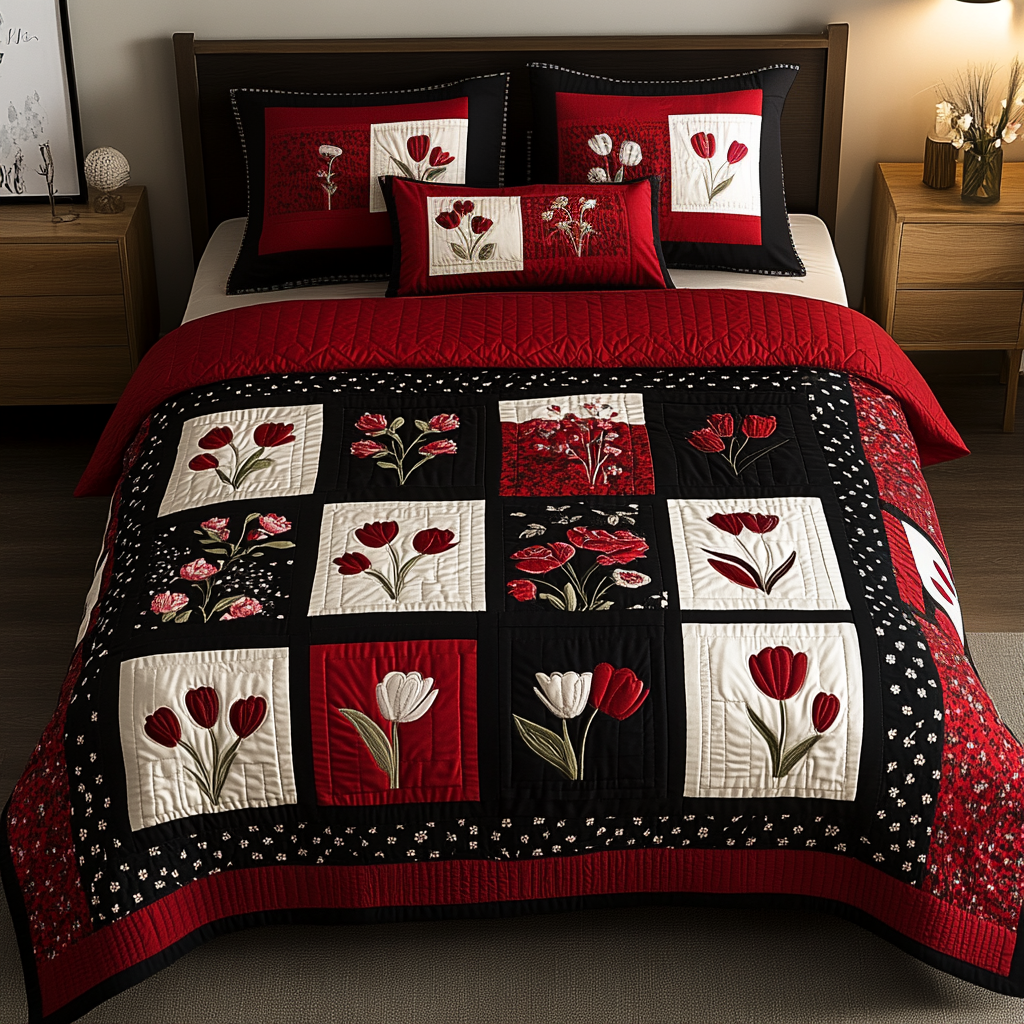 Bloom Square Quilted Bedding Set Cute Bedroom Decor Gifts For The Flower Lover