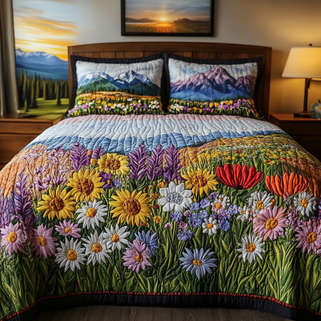 Bloom Trail Quilted Bedding Set Cute Bedroom Decor Beach Themed Gifts For Her