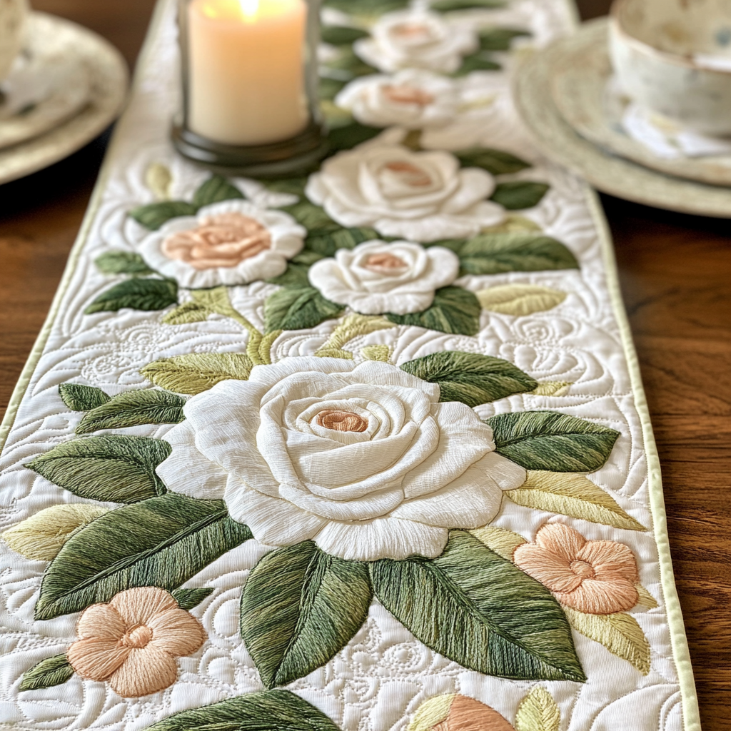 Bloom Trail Quilted Table Runner Dinner Table Decor Best Gifts For Flower Lovers