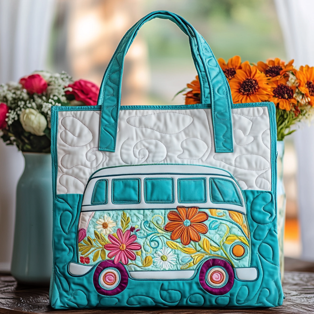 Bloom Van Quilted Tote Bag Hippie Style Gifts