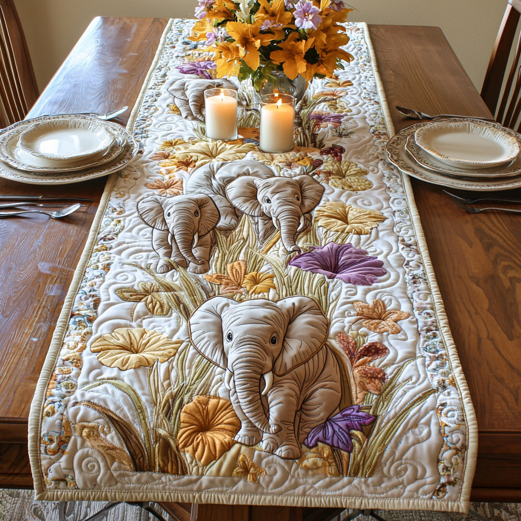 Blooming Baby Elephant Quilted Table Runner Dining Table Ideas Good Gifts For Elephant Lovers