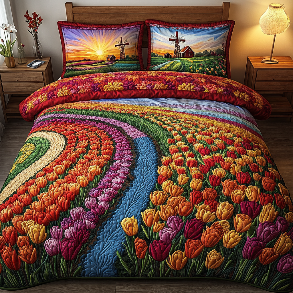 Blooming Beauty Quilted Bedding Set Bedroom Decor Best Gifts For Tulip Lovers
