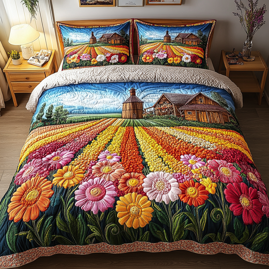 Blooming Beauty Quilted Bedding Set Perfect Bedding Gift Set for Family and Friends