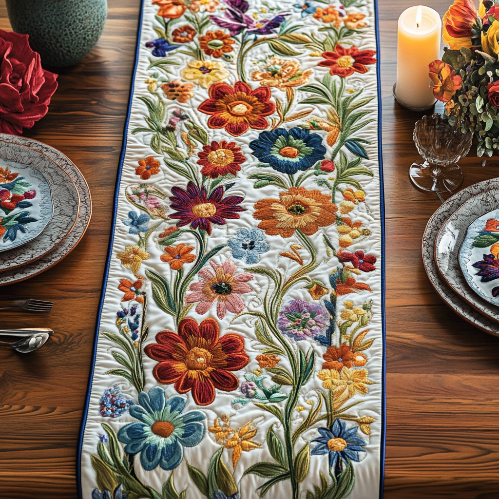 Blooming Beauty Quilted Table Runner Dining Decor Daisy Themed Presents