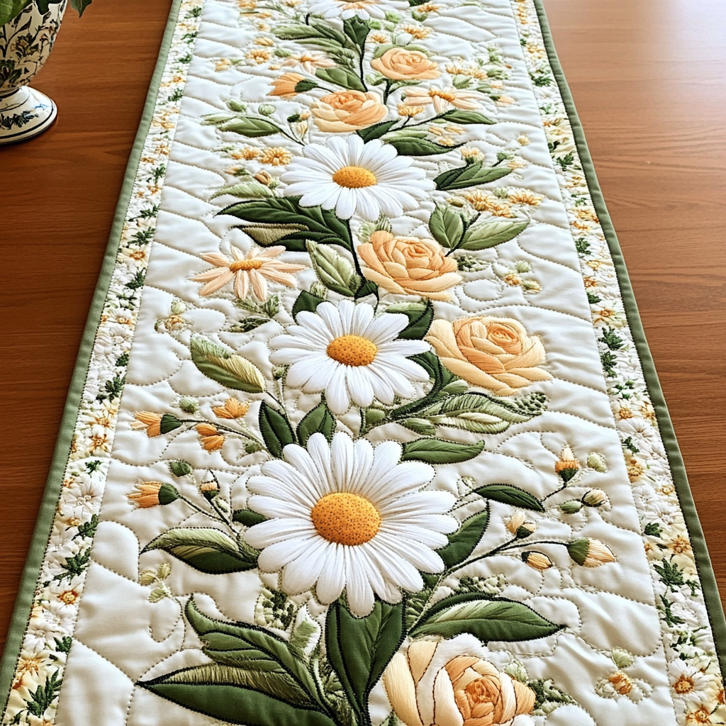 Blooming Beauty Quilted Table Runner Floral Table Runner Daisy Related Gifts
