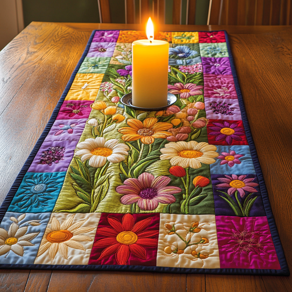 Blooming Beauty Quilted Table Runner Holiday Dining Table Decor Best Gifts For Flower Lovers