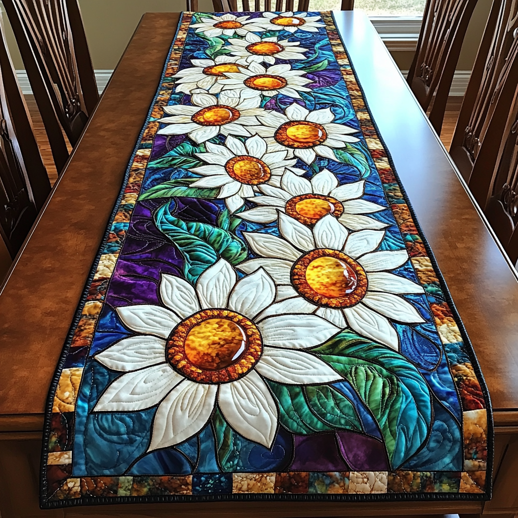 Blooming Beauty Quilted Table Runner Kitchen Table Decor Daisy Plant Gifts