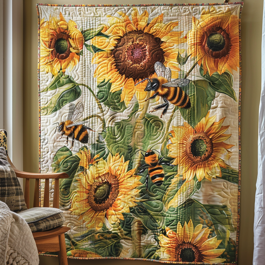Blooming Bee Paradise Quilted Blanket Cute Fuzzy Blankets