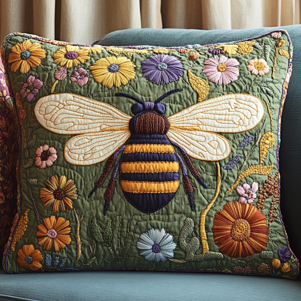 Blooming Bee Quilted Pillow Case Best Throw Pillow Covers Bee Birthday Gifts