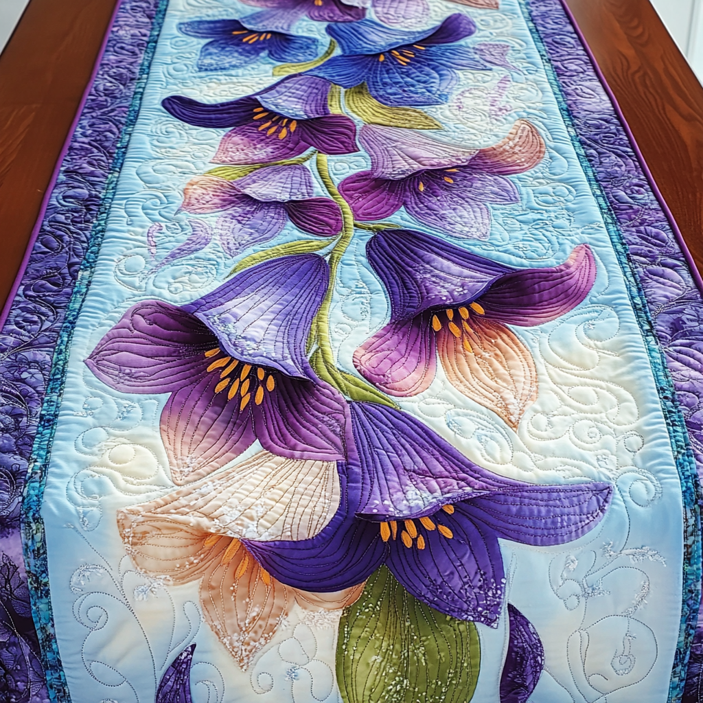 Blooming Bells Quilted Table Runner Kitchen Table Decor Best Gifts For Flower Lovers