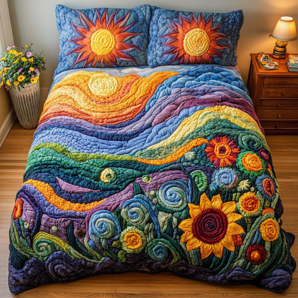 Blooming Bliss Quilted Bedding Set Cool Bedroom Decor Sunflower Gifts For Women