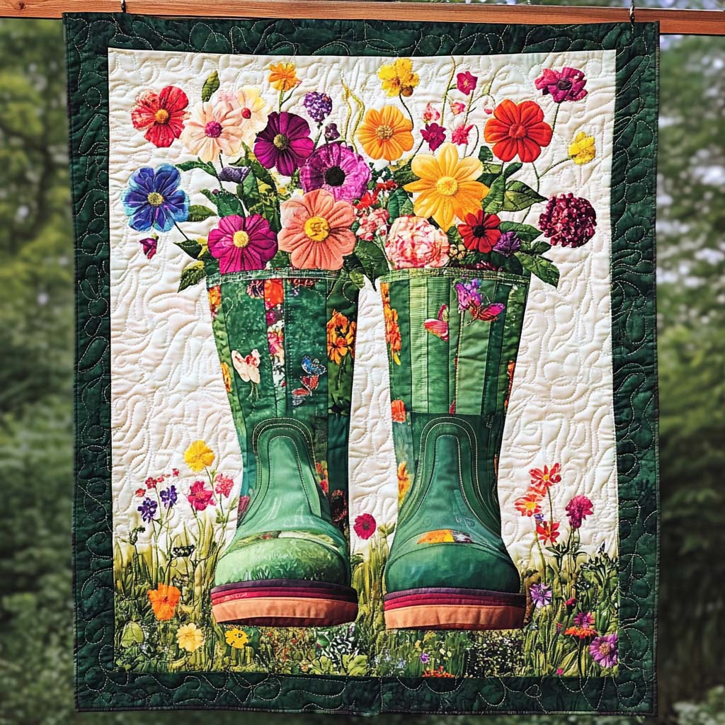 Blooming Boots Quilted Blanket Gift For Gardening