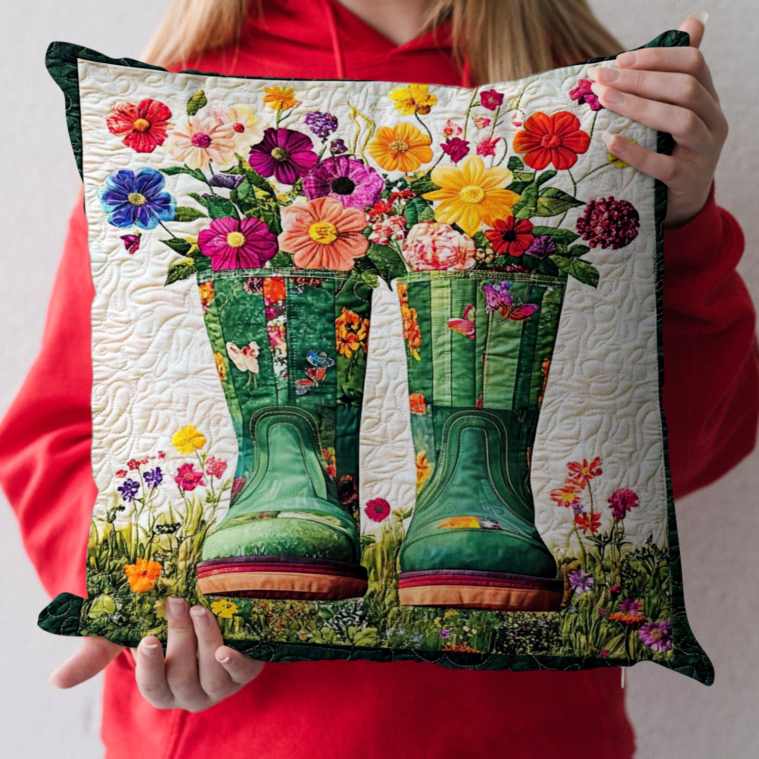 Blooming Boots Quilted Pillow Case Winter Pillow Cover