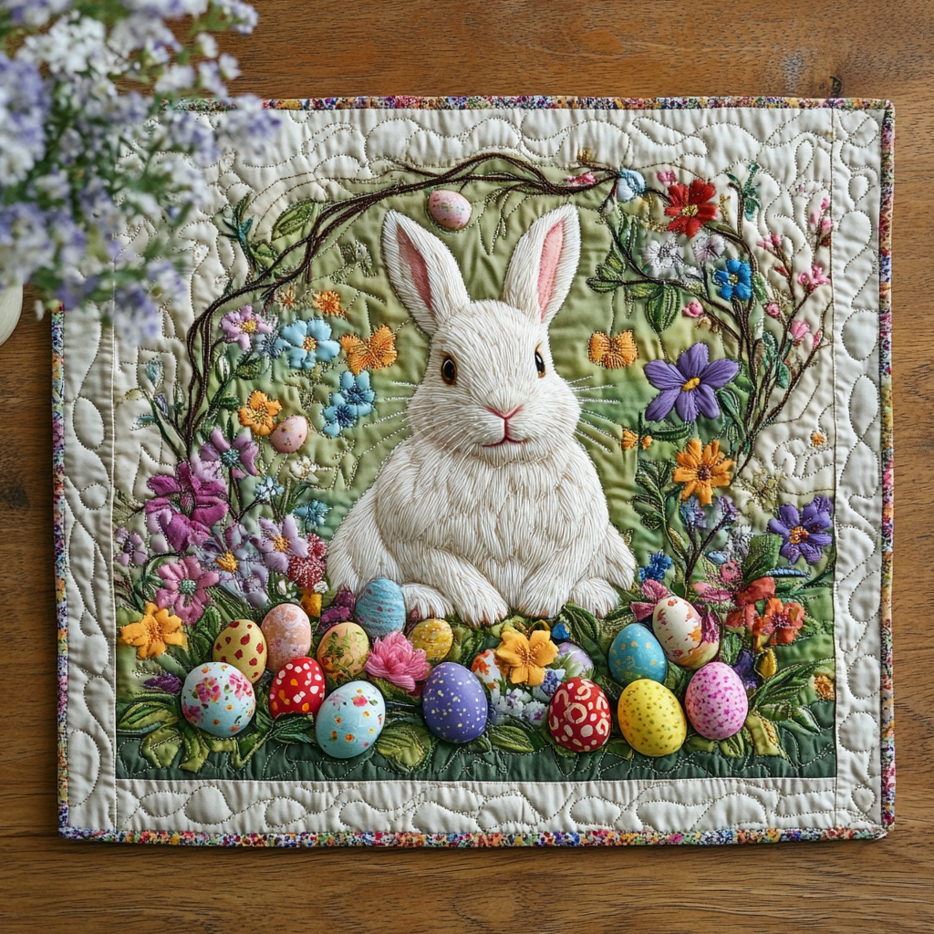 Blooming Bunny Quilted Place Mat Dining Table Accessories Rabbit Gifts For Adults
